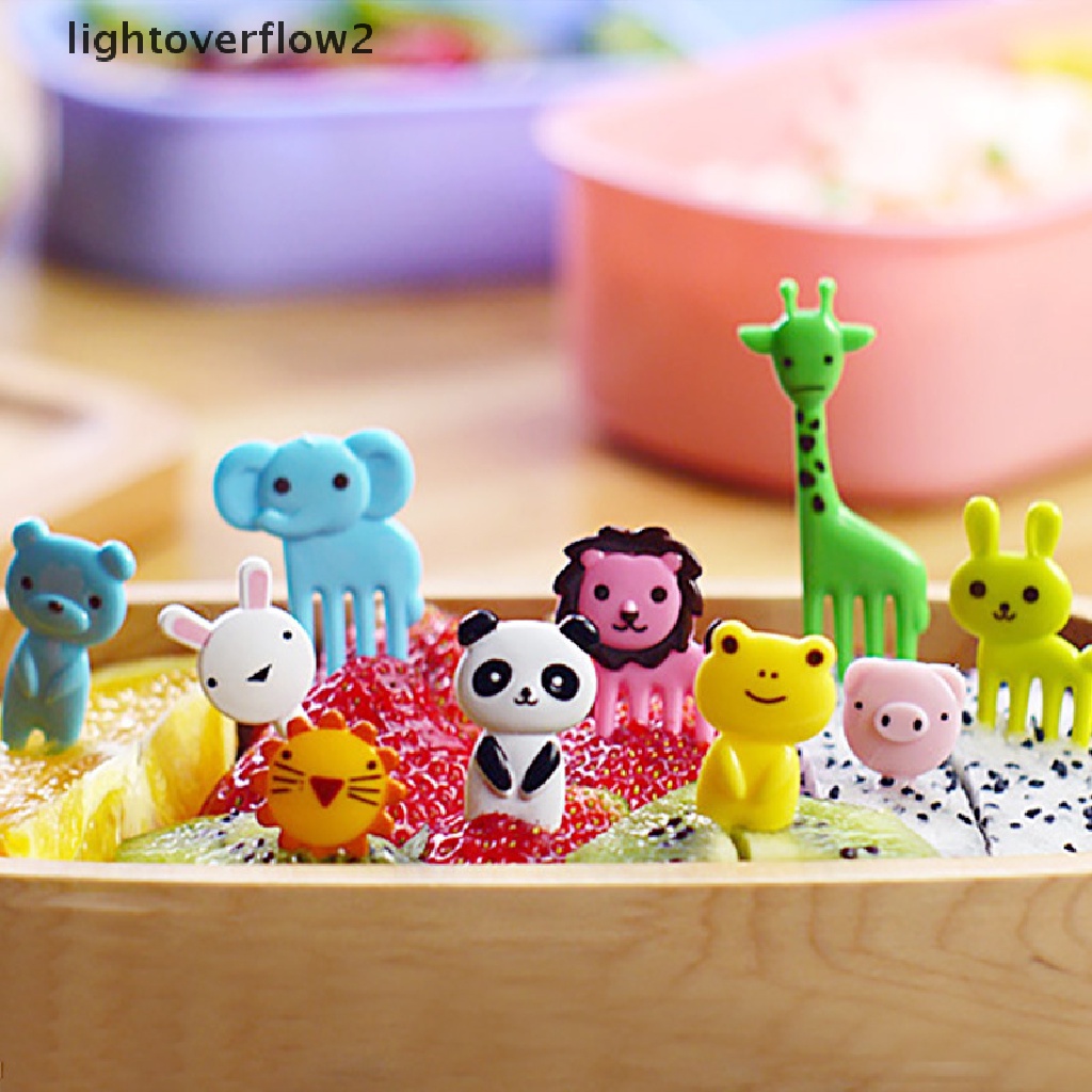 [lightoverflow2] Set 10pcs Cute Animals Food Picks Mini Kartun Tusuk Gigi Garpu Buah Picks [ID]