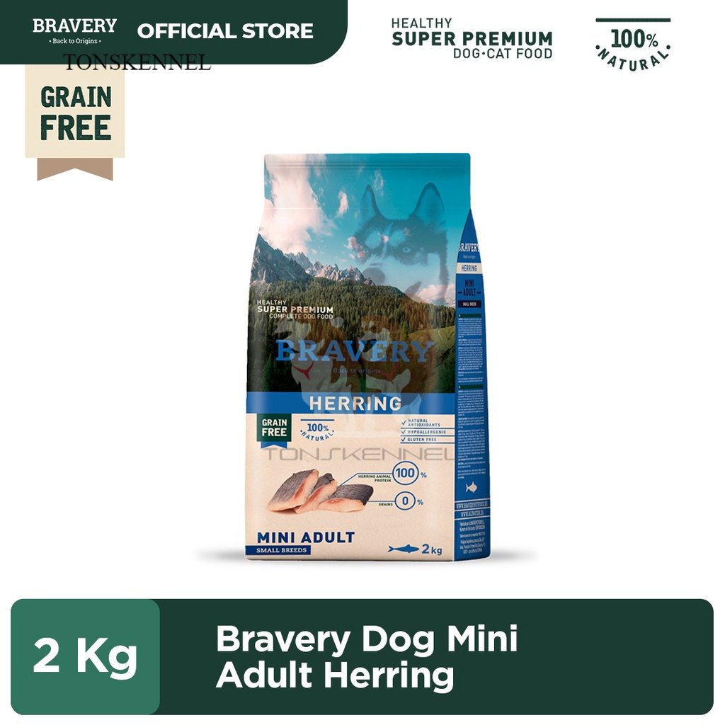 BRAVERY Mini Adult Herring 2 Kg Dog Food rasa Ikan Herring 2kg Makanan Anjing Dogfood Dewasa