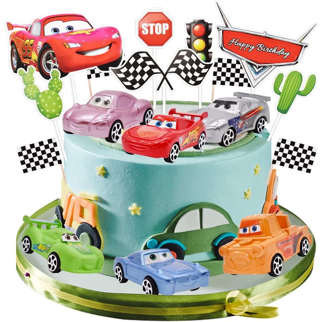 6pcs/set Pixar Cars3 2 Diecast Mobil Mainan Petir McQueen Jackson Storm Mater Sheriff Cruz Ramirez Mainan Anak Mobil Topper Kue