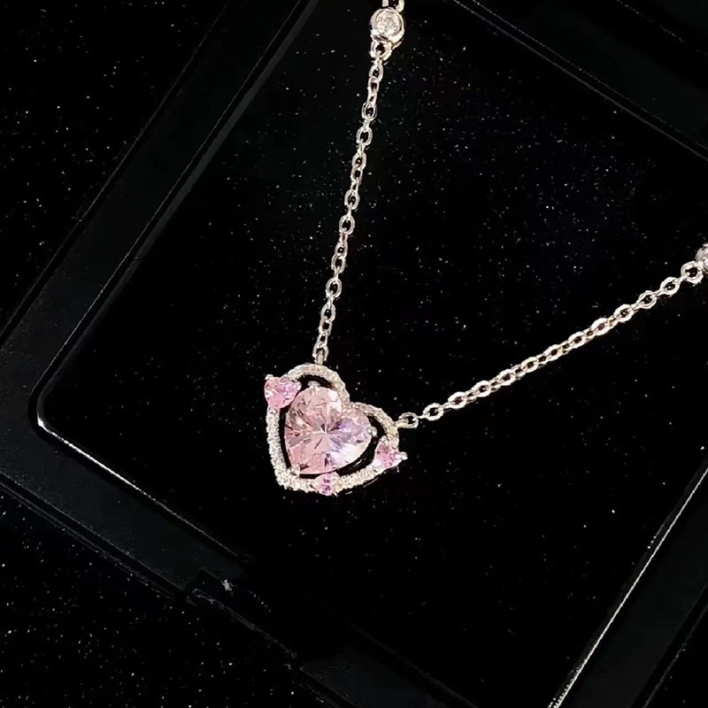 Korean Rhinestone Crystal Heart Geometric Necklace for Girl