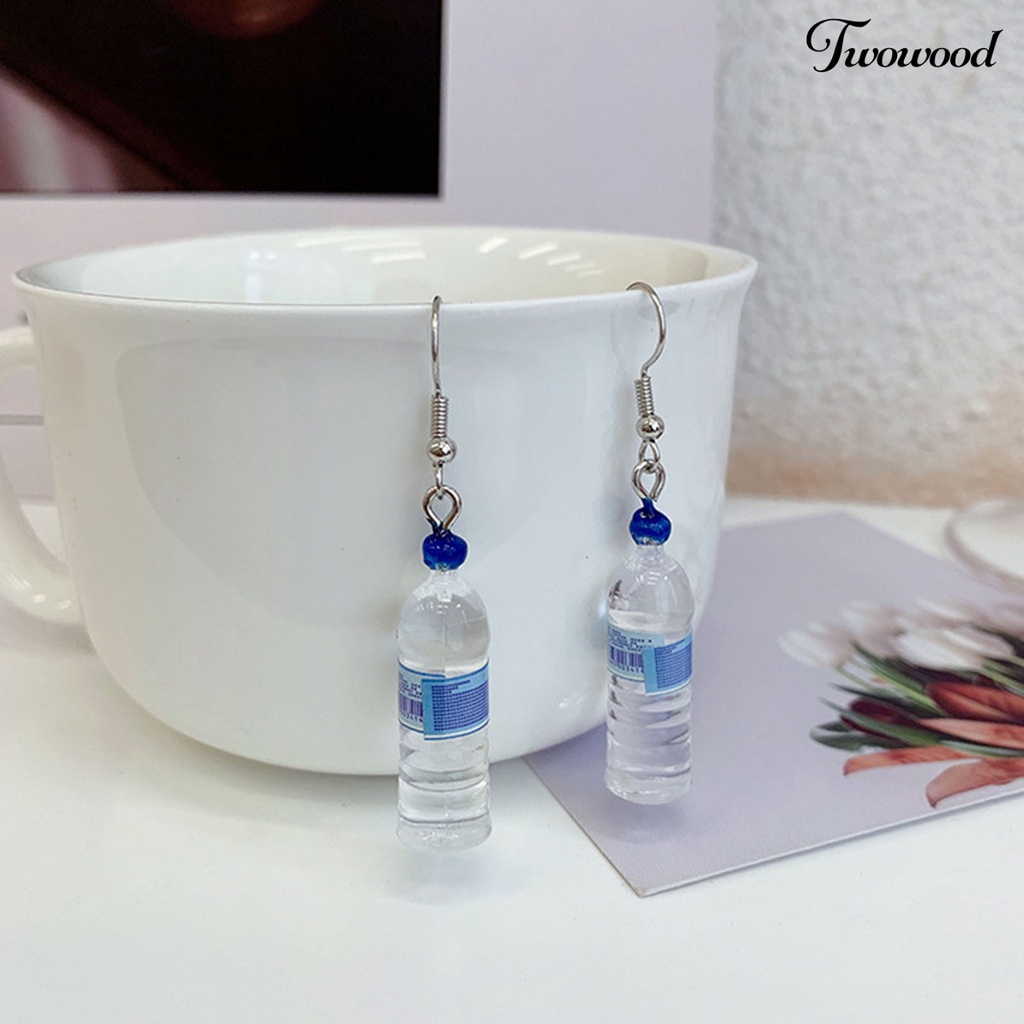 Twowood 1pasang Anting Kait Panjang Sederhana Realistis Handmade Tidak Teratur Dekoratif Hadiah Ulang Tahun Wanita Lucu Botol Bir Menjuntai Anting-Anting Eardrop Aksesori Busana