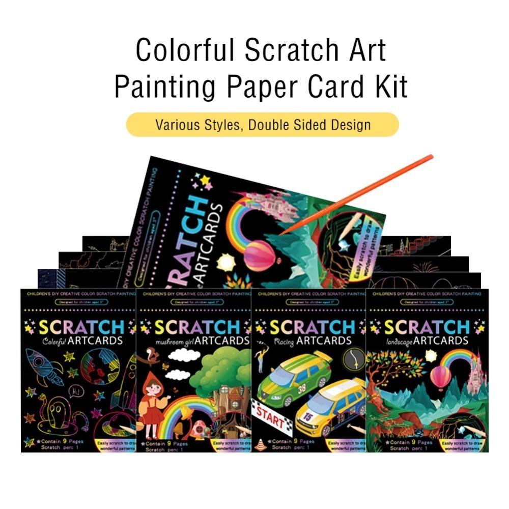 Lanfy Scratch Art Painting Paper Card Kit Mainan Belajar Scratch Stick Magic Scratch Mainan Natal Buku Mewarnai Seni Anak Lukisan DIY Mainan Edukasi Seni Lukisan Kertas