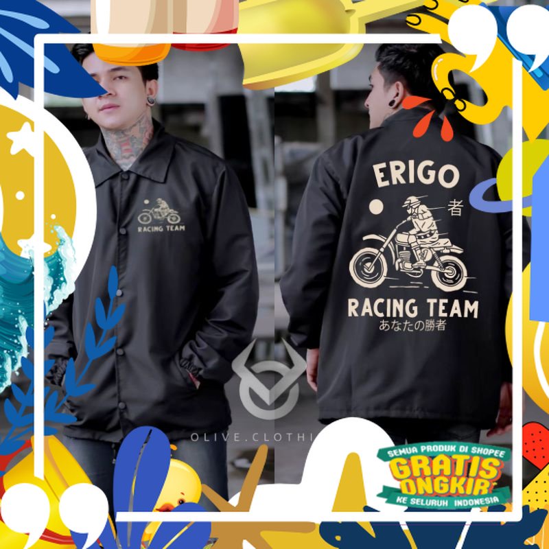 jaket coach erigo pria naga hitam japan/ merah putih biru polos