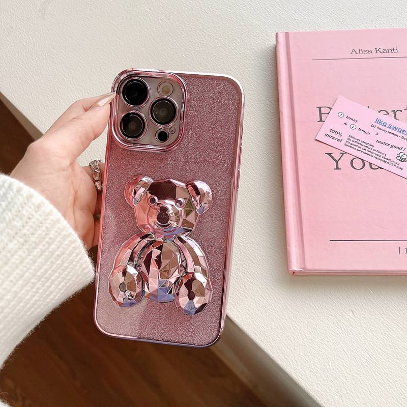 for Iphone11 12 13 14 Pro Max Bling Sparkly 3D Crystal Bear Case Mewah Lembut Silikon Gradien Fashion Wanita Mewah