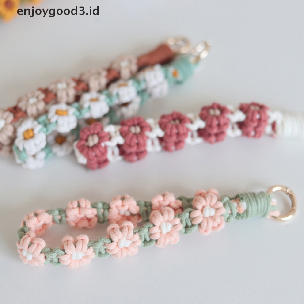 [Rready Stock] 1Pc Bunga Daisy Wristlet Gantungan Kunci Boho Key Fob Strap Wrist Lanyard Keyring (ID)