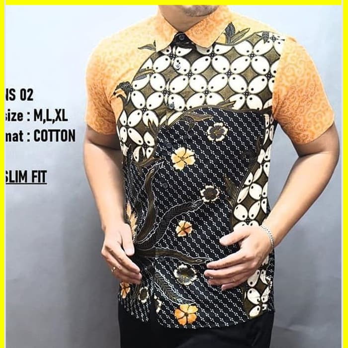 KEMEJA PRIA BATIK LENGAN PENDEK HEM BAHAN KATUN HALUS 40S NS 02 MEWAH PREMIUM BAJU ELEGANT SIZE M L XL  SKU MS JAKARTA