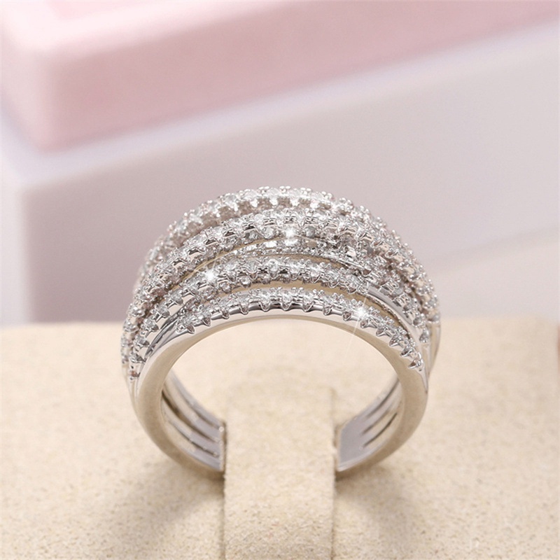 Fashion Cincin Jari Silang Multi-Layer Dengan Batu Cubic Zirconia Mempesona Pakaian Sehari-Hari Statement Rings Untuk Wanita Perhiasan Pesta