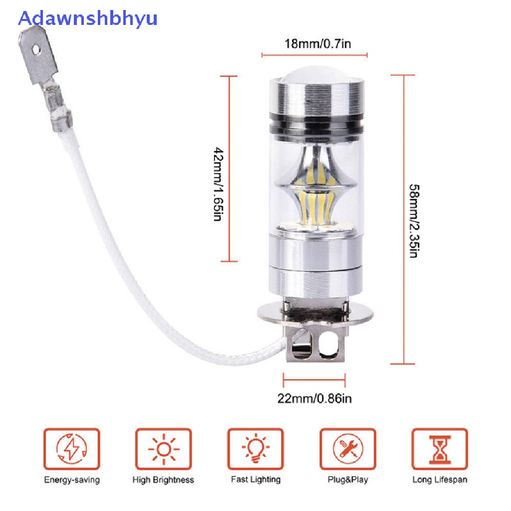 Adhyu 2PCS 100W Putih LED H3 Daya Tinggi 2828lampu Bohlam Kabut Mobil DRL 1000LM ID