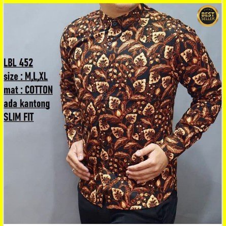 KEMEJA PRIA BATIK LENGAN PANJANG HEM BAHAN KATUN HALUS 40S LBL 452 MEWAH PREMIUM BAJU ELEGANT SIZE M L XL  SKU MS JAKARTA