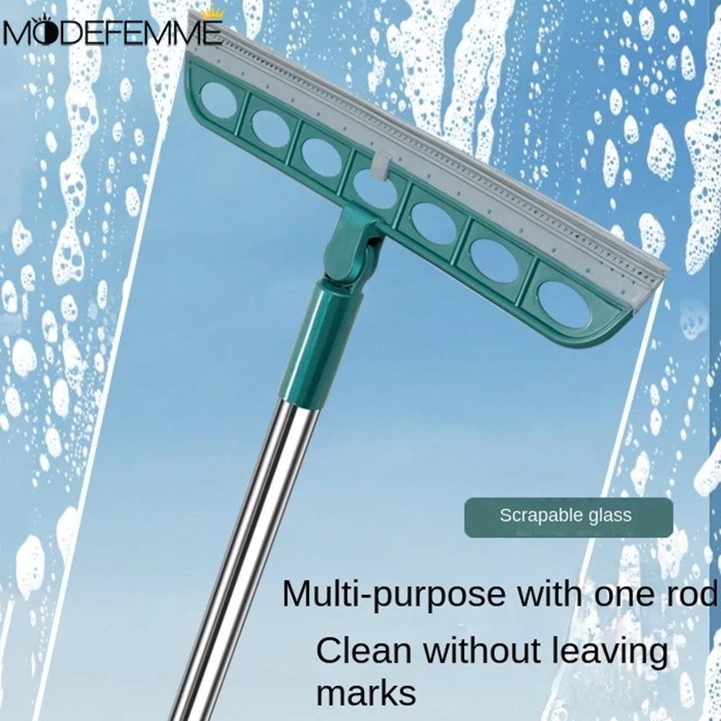 Gagang Panjang Wiper Lantai Jendela Effortless Silicone Water Scraper Rambut Debu Wastepaper Sweeping Brush Multifungsi Alat Pembersih Rumah 2in1 Dapat Diputar Sapu Ajaib