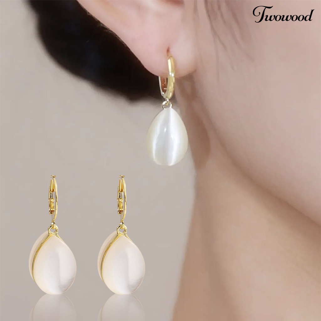 Twowood 1pasang Drop Earrings Geometris Gaya Klasik Pengerjaan Indah Gloss Tinggi Liontin Dekorasi Aksesori Faux Opal Water Drop Earrings Aksesoris Pakaian