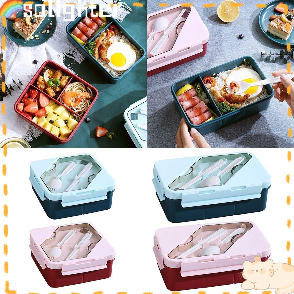 SOLIGHTER Lunch Box Microwavable Rectangle Grid for Students Office Workers Food Containers