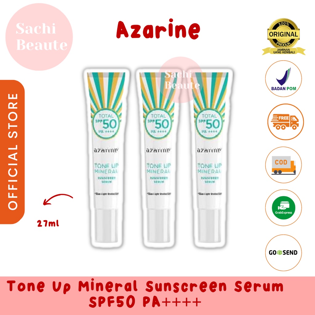 Azarine Tone Up Mineral Sunscreen Serum Sunscreen mencerahkan wajah 27ml