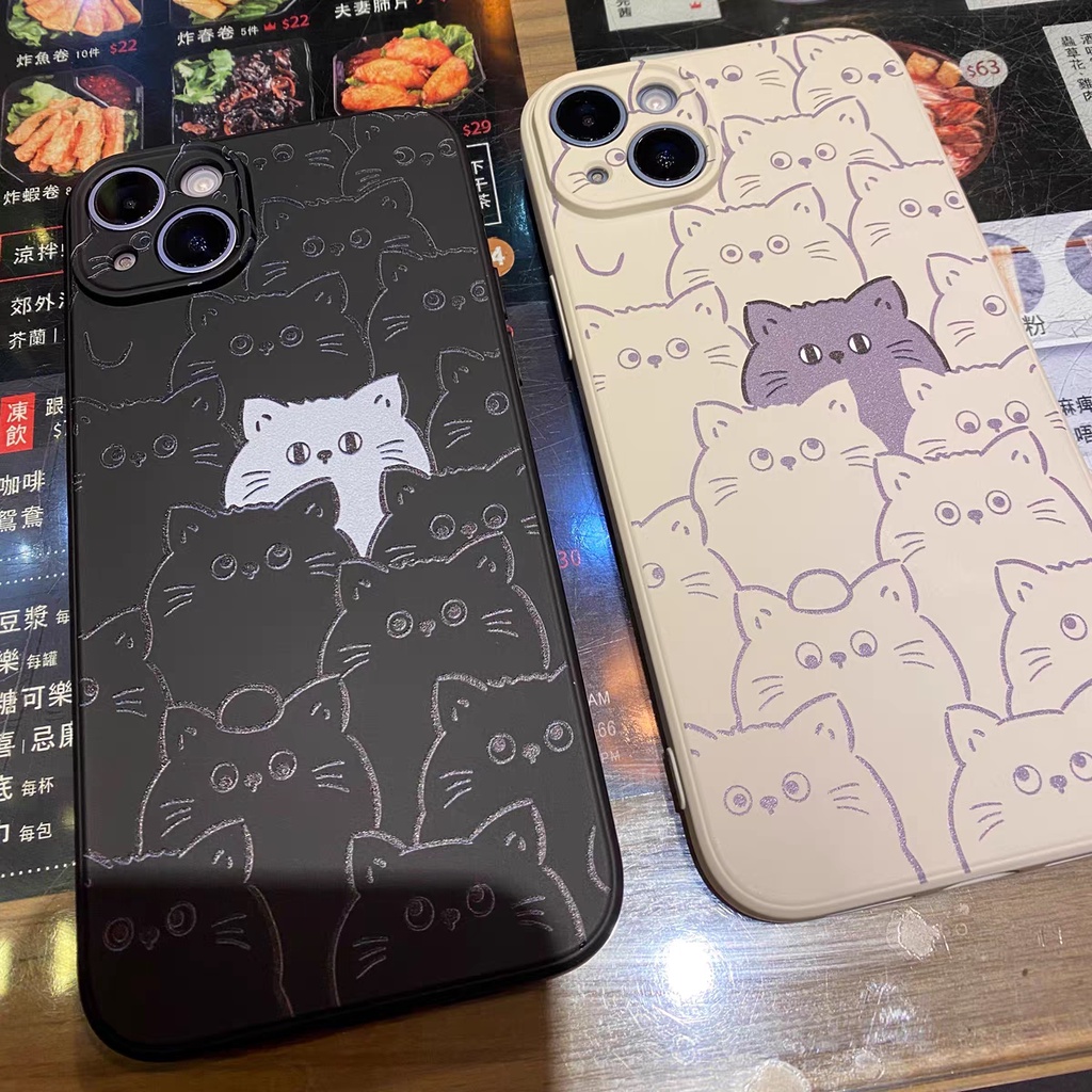 IPHONE Ins Pola Kucing Cocok Untuk Iphone14 14pro 14plus 13 13pro 13prm iPhone12 7Plus 8Plus Xr XS 13 Pro Max Empat Sudut Casing Ponsel Tahan Guncangan