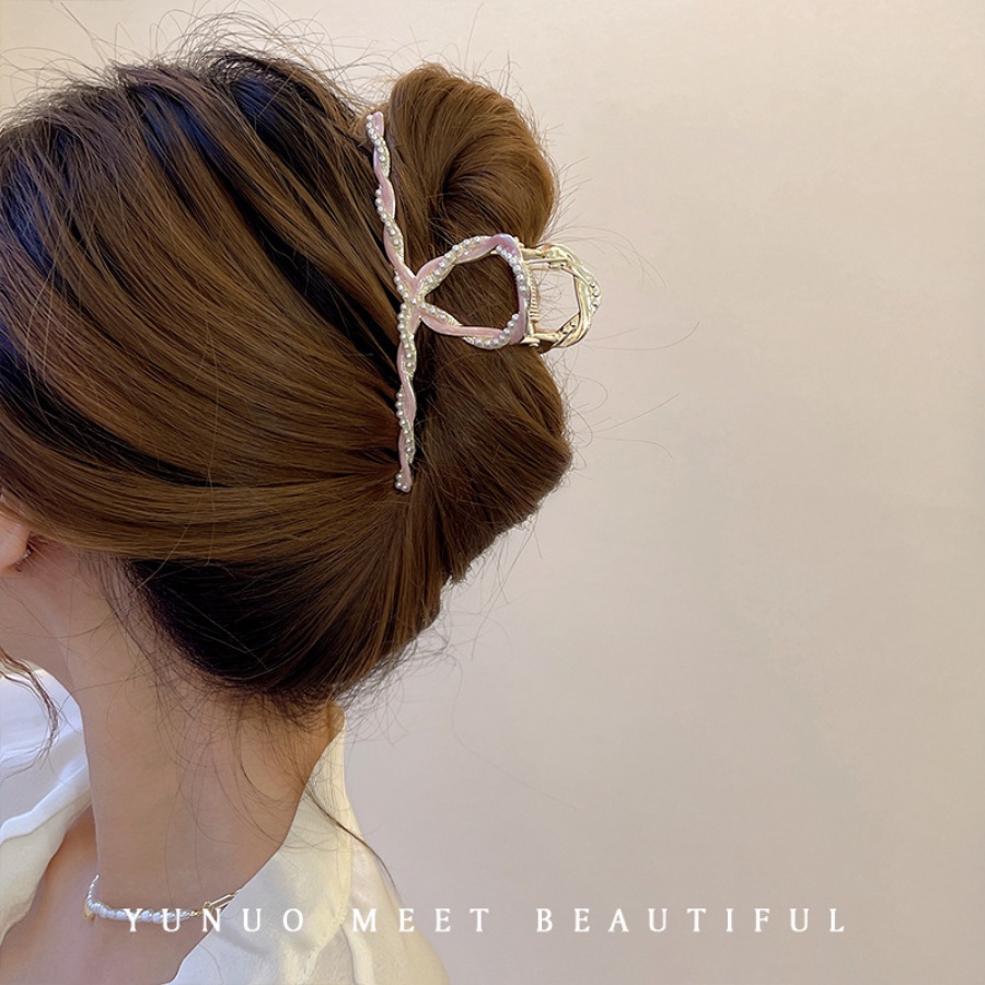 Korea Silang Berlian Imitasi Mutiara Rambut Klip Rambut Cakar Kristal Logam Jepit Rambut Ponytail Holder Aksesoris Rambut