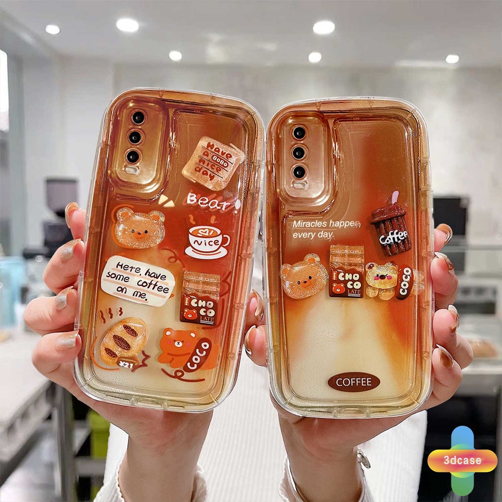 Casing VIVO Y22 Y22S Y35 Y21 2021 Y12S Y12 Y20 Y15S Y15C Y91C Y16 Y21A Y21E Y21G Y21T Y30 Y21S Y20S Y12i Y33T Y15A Y02 Y01 Y01A Y91 Y30i Y93 Y95 Y15 Y17 Y50 Y53S Y51 2020 Y51A Y10 Y33S Y1S Y11 Y31 Y20i Y91i Gradual Cartoon Coffee Bear Soft Airbag Cover