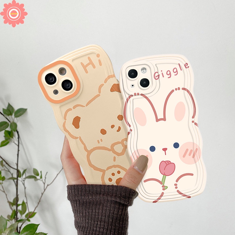 Infinix Hot 10T 9 8 11 10 Play 12 Pro 10Lite 11s 12i 20 20s Smart 5 4 6 Plus Hot 10s 11s NFC Note8 12 G96 10Pro 12Pro 12 2023 Couple Cute Bear Rabbit Soft Wavy Edge Case