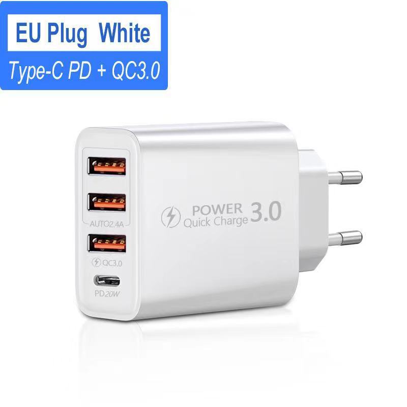 3usb+type-c Multi port Charger PD Amerika Eropa Power Adapter Kepala Cas 4-port