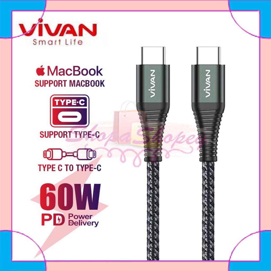 Kabel Data Vivan KPD100S PD Type-C To Type-C 60W 3A Quick Charge - Garansi Resmi 1 Tahun