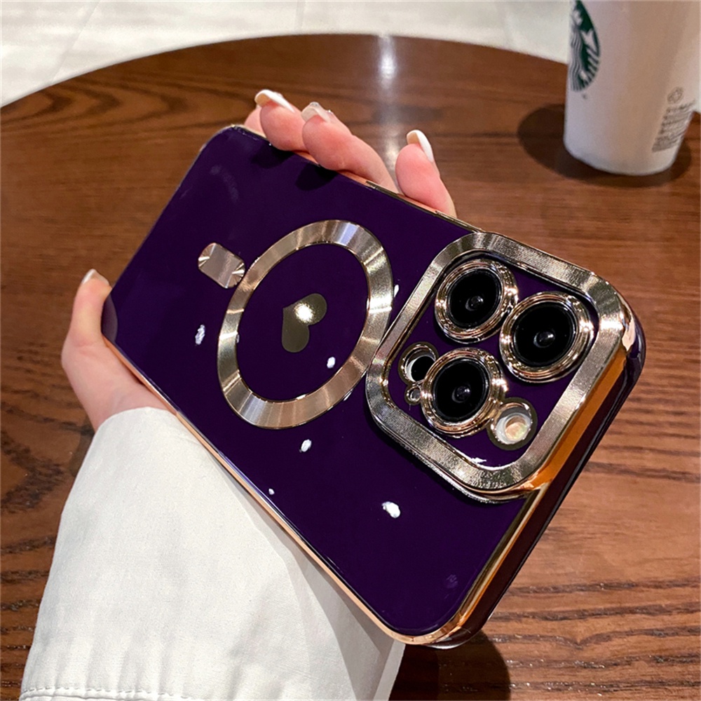 IPHONE Luxury Plating Love Heart Magnetic Untuk Magsafe Wireless Charge Case Untuk Iphone14 13 12 11 Pro Max Plus Silikon Lembut Full Cover