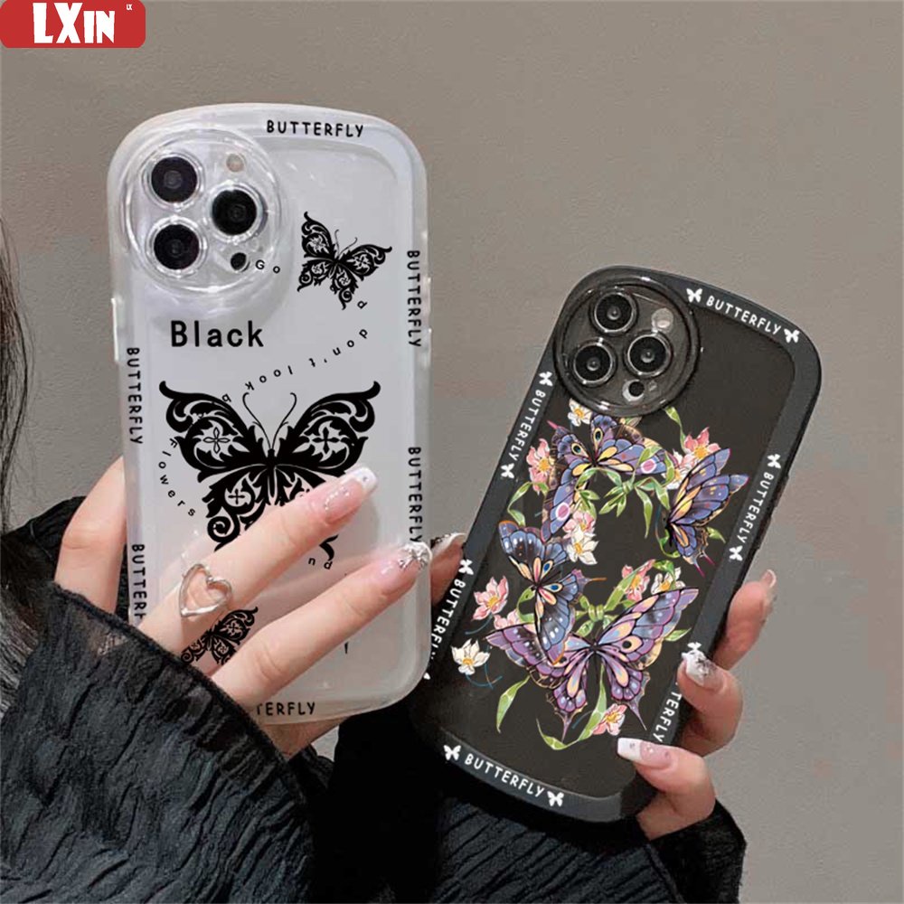 REALME Soft Case Realme5 5i 6i C3 C35 C21Y C25Y C21 RealmeC11 C11 2021 C25 C15 C12 C2 Kupu Gelap Dan Garland Butterflies Fasion TPU Cover