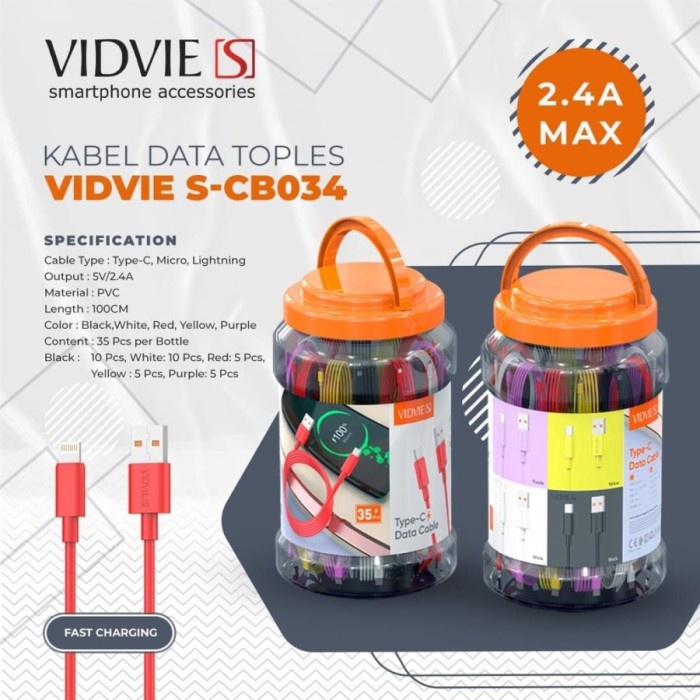 Vidvie S Kabel Data 2.4A Fast Charging (25pcs/Botol) CB034 - Iphone