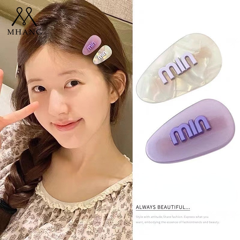 Fantasi Baru Ungu Min Huruf Jepit Rambut Korea Fashion Lucu Acrylic Hairpin Aksesoris Rambut Wanita Murah