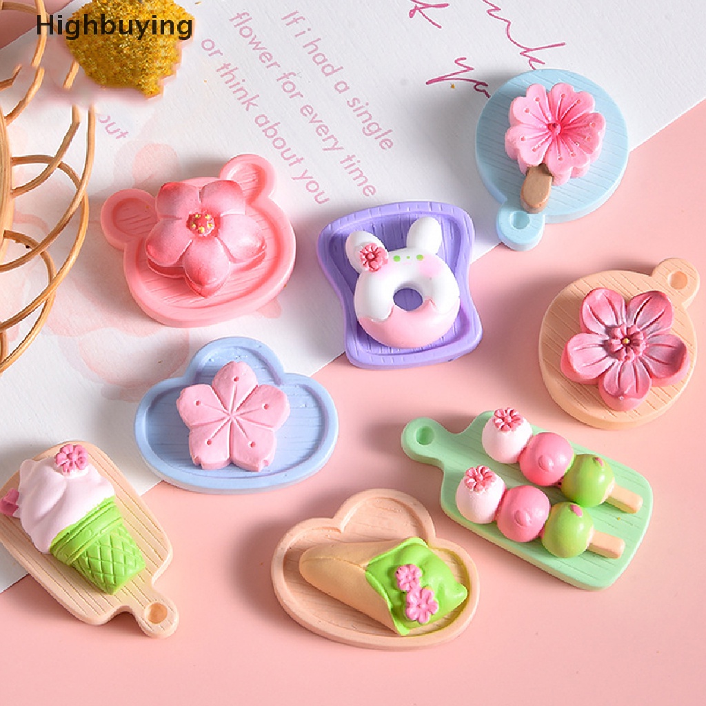 Hbid 10pcs Resin Sweet Cherry Blossom Macaron Food Play Series Flatback Kawaii Cabochon Hiasan Untuk Scrapbooking DIY Aksesoris Glory