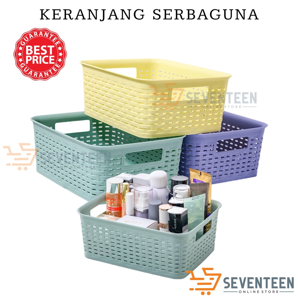 SEVENTEEN H01 KONTAINER PLASTIK SERBAGUNA BASKET KERANJANG PENYIMPANAN STATIONARY BOX AKSESORIES KERANJANG WARNA TRAY RUMAH TANGGA