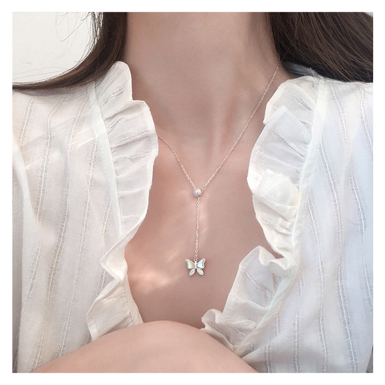 Goldkingdom Fashion Perhiasan Aksesoris Ready Stock Ibu-Mutiara Kupu-Kupu Kalung Rasa Desain Niche Wanita Tulang Selangka Rantai Cahaya Mewah Dan High-end Rasa