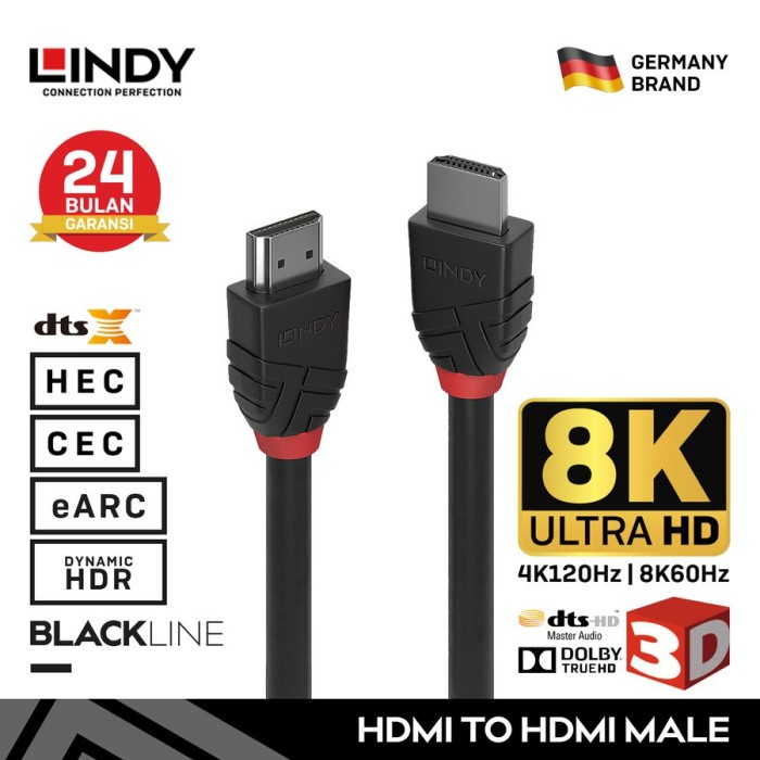 Kabel HDMI LINDY 2m 8K60Hz Dolby Atmos 48Gbps EARC PS4/PS5 Male To Male Black 36772