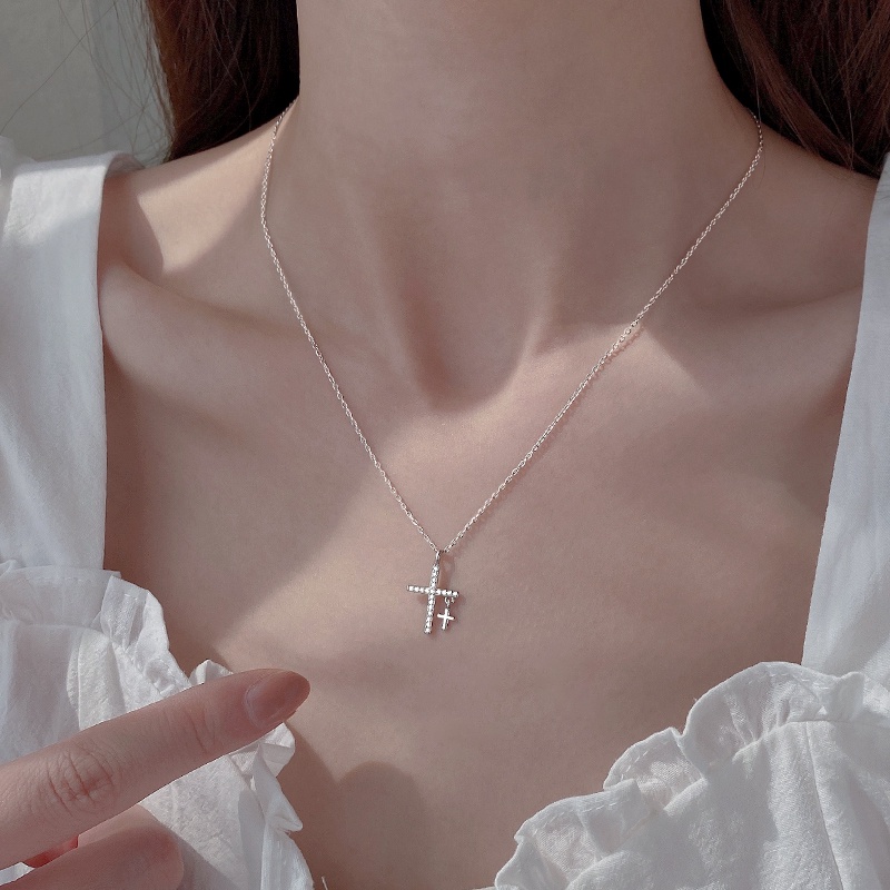 Cross Pendant Necklace Zircon Gold Silver Chain Choker Accessories Jewelry