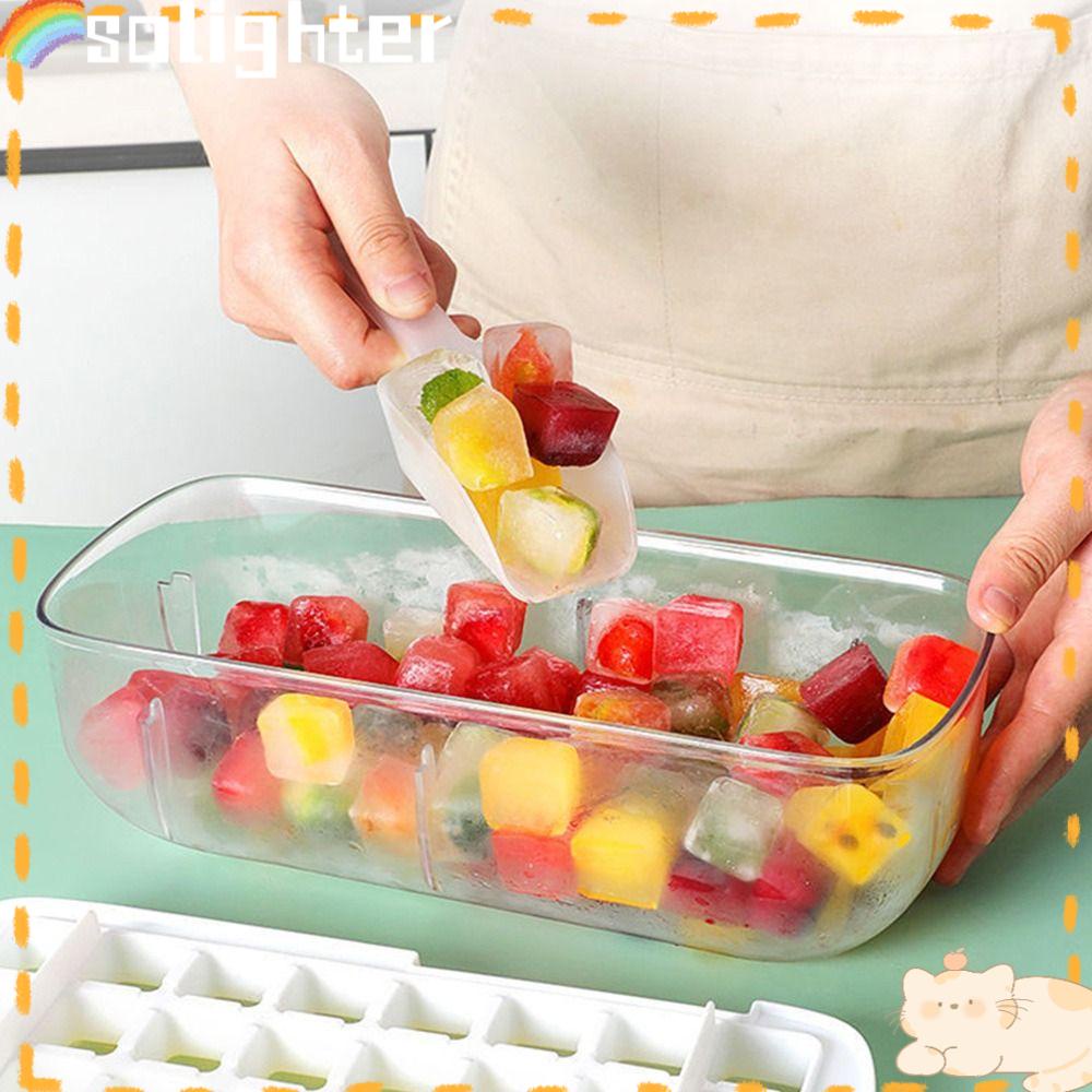 Solighter Cetakan Es Persegi Silikon Kualitas Tinggi Alat Kreatif Press Type Ice Cube Maker