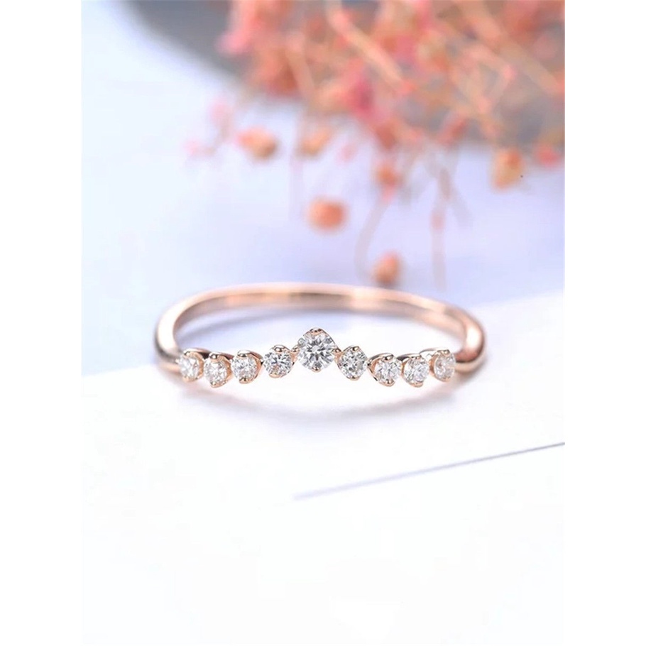 Goldkingdom Fashion Perhiasan Aksesoris Ready Stock Baru Terlaris 18 K Rose Gold Berlian Bertatahkan Cincin Eropa Dan Amerika Fashion Pertunangan Cincin Ekor Cincin Perempuan.