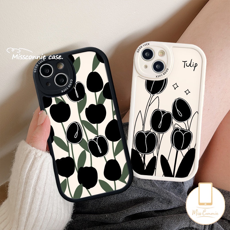 Ins Sederhana Bunga Tulip Hitam Pasangan Ponsel Case Untuk Infinix Hot 9 10 11 Bermain 10T 11s Hot 10 Lite Infinix Smart5 6 10s Note8 Silicon Lembut Tpu Penutup Belakang