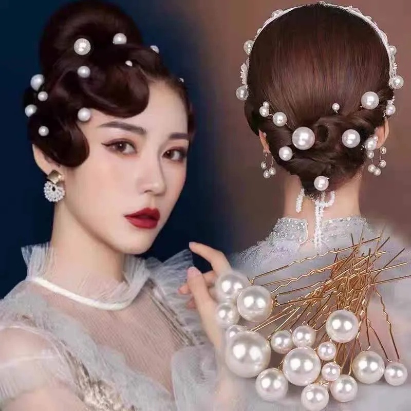 Elegan Pengantin Pernikahan Bunga Mutiara Dengan Berlian Lilitan Rambut Colokan Fashion Wanita Mutiara Jepit Rambut Set Mutiara Halus Berlian Imitasi Rambut Pin Rambut Garpu Tiara