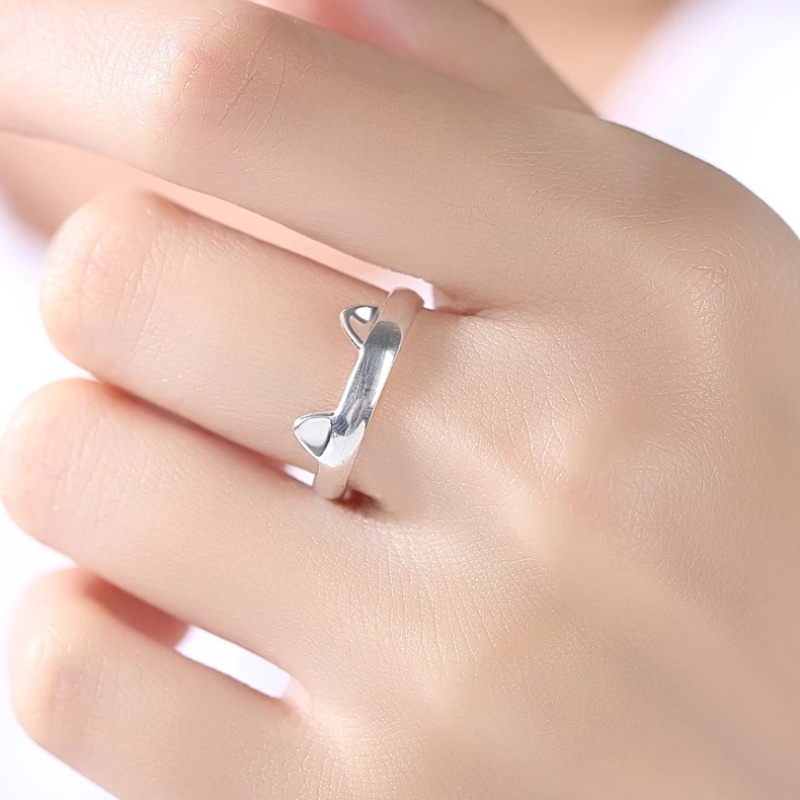 Cincin Pasangan Adjustable Cakar Telinga Kucing Yang Indah/Cincin Jari Hewan Warna Perak Sederhana/Perhiasan Pesta Pernikahan Ulang Tahun Wanita Minimalis