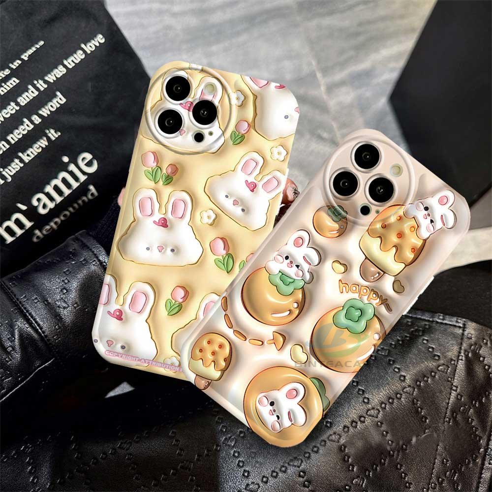 Casing hp Samsung A14 LTE M14 A04 A04S A13 A03 A03S A12 A52 A52S A21S A50 A50S A30S A20 A10S A10 A11 M11 J7Prime J7Pro J6Prime J6Plus Cute Flower Rabbit Silicone Airbag Case Binteacase