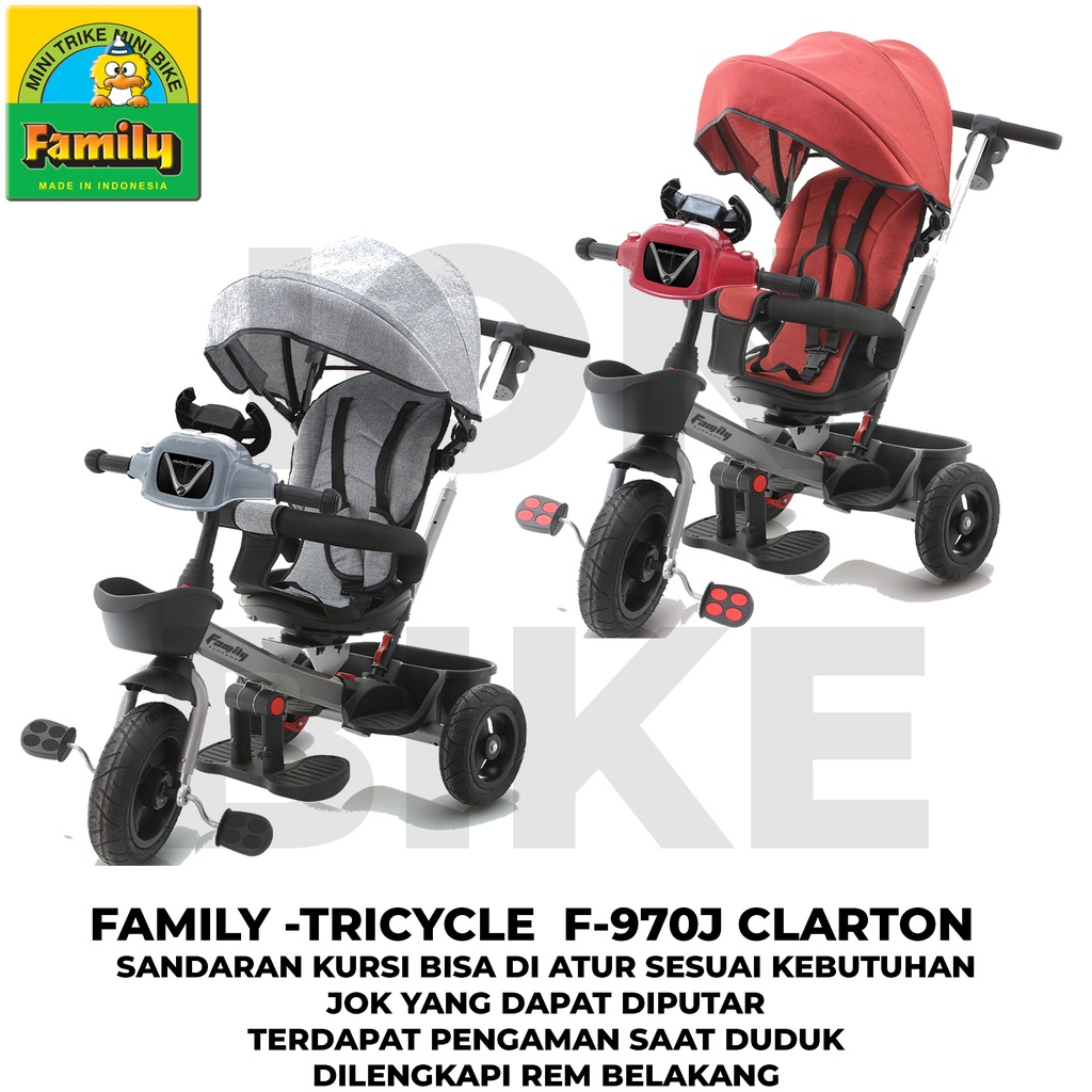 Tricycle Family F970J Clarton Sepeda Roda 3 Anak Stroller Dorong Family Mainan Anak F 970J F 970 J M