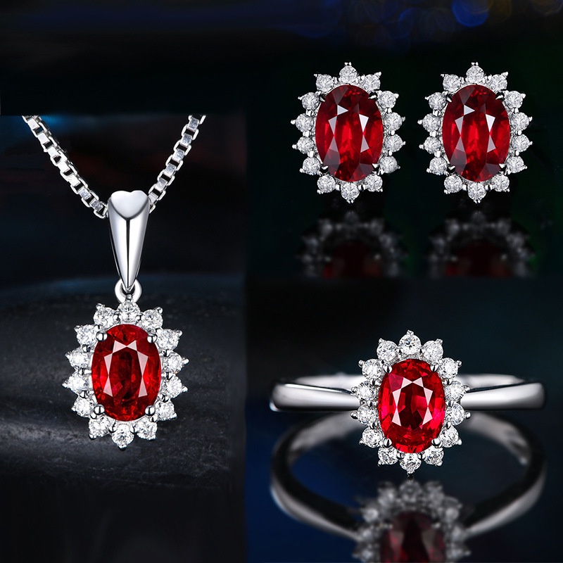 Goldkingdom Fashion Perhiasan Aksesoris Ready Stock Berlian Penuh Safir Putri Mahkota Kalung Set Eropa Dan Amerika Pertunangan Cincin Anting Liontin Perempuan