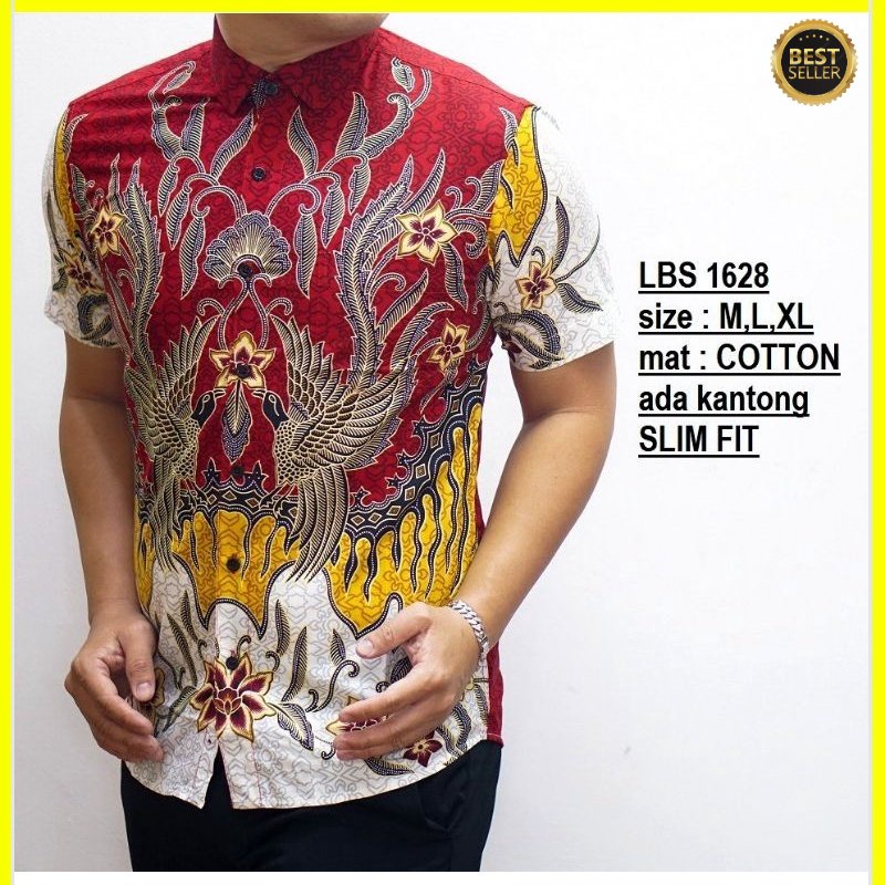 LS539 KEMEJA BATIK PRIA SLIM FIT MERAH UNIK BAJU BATIK MERAH IMLEK EDITION PREMIUM KEMEJA BLD JAKARTA