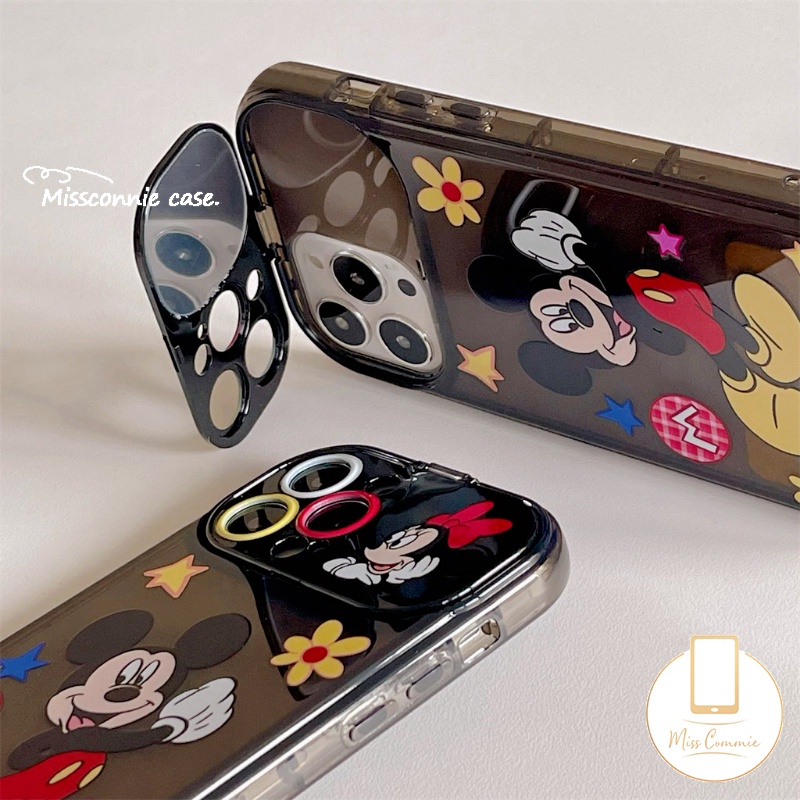 IPHONE Casing Ponsel Cermin Make Up Flip Kreatif Yang Indah Kompatibel Untuk Iphone11 12 13 14 Pro Max7 8 14 Plus XR X XS MAX SE Kartun Lucu Mickey Silicon Shockproof Soft TPU Black Case