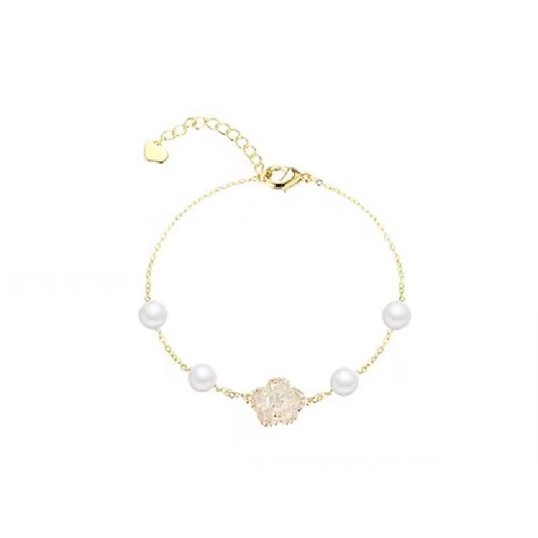 Elegant White Camellia Bracelets for Women Pearl Gold Chain Choker Jewelry Accessories