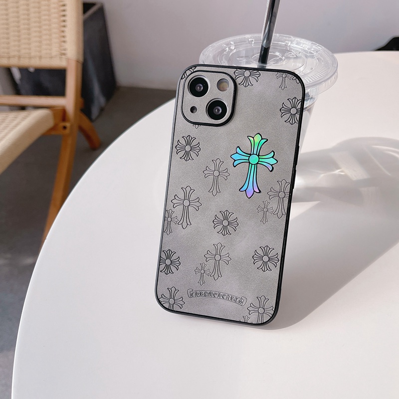 【Gradient Laser 】Case IPhone 11 12 13 14 Pro Max X XR XS MAX 14 Plus Protect Case Man Cross Chrome Hearts