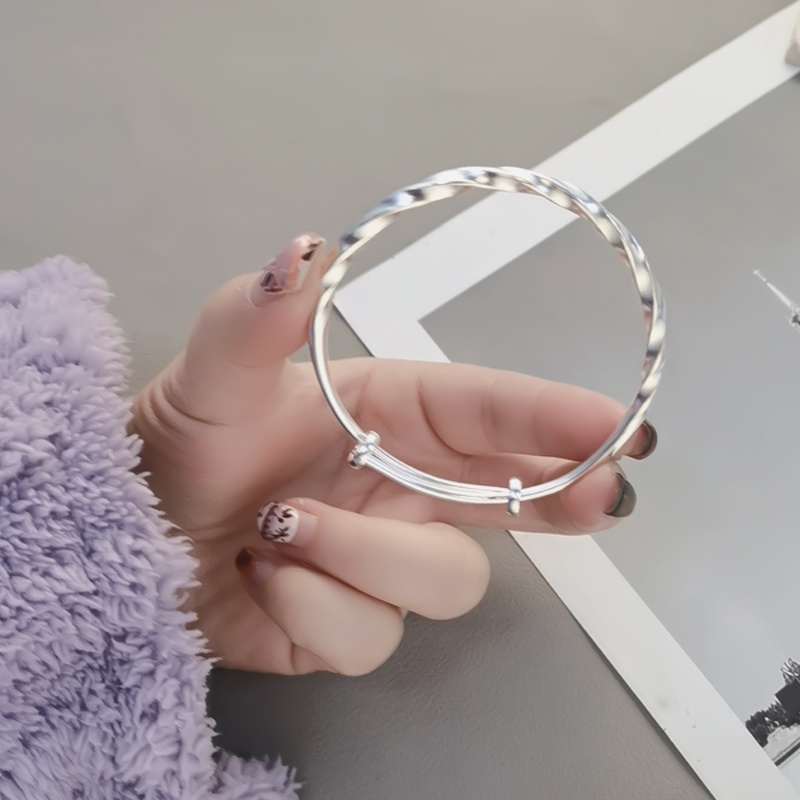 Pacaran Suasana Gelang Hias Minimalis Tidak Teratur Perhiasan Aksesoris Gelombang Mengkilap Ladies' Bangle Adjustable Silver Alloy Bracelet