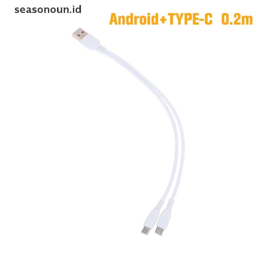 Seasonoun 2in1 USB Tipe C Micro USB C Cable Handphone Kabel Pengisian Cepat Untuk Huaiwei Samgsung Xiaomi Type C Charge Cord Wire Kabel Cas Android TYPE-C.