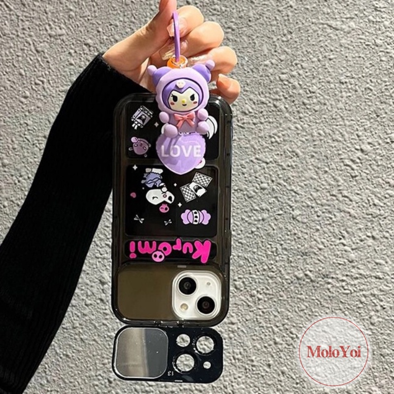 IPHONE Kartun Yang Indah Kalomi Kreatif Flip Make Up Mirror Case Kompatibel Untuk Iphone14 13 12 11 Pro MAX 11 XR 7 8 14 Plus X XS MAX SE 2020 Shockproof Soft TPU Phone Back Cover Case