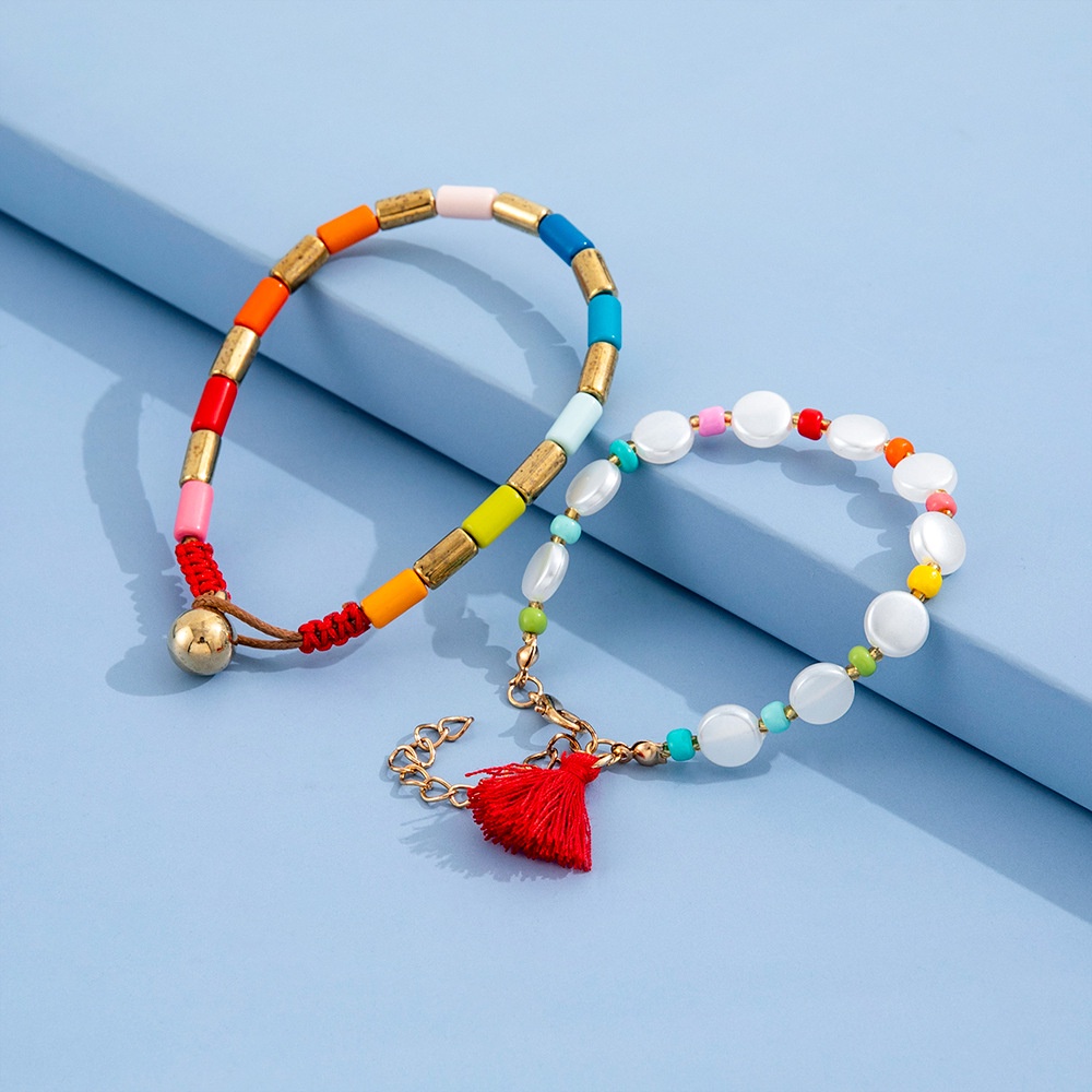 Desain Tren Individual Warna Cat Baru Penyambungan Pipa Mutiara Rumbai Gelang Fashion Dua Potong Set
