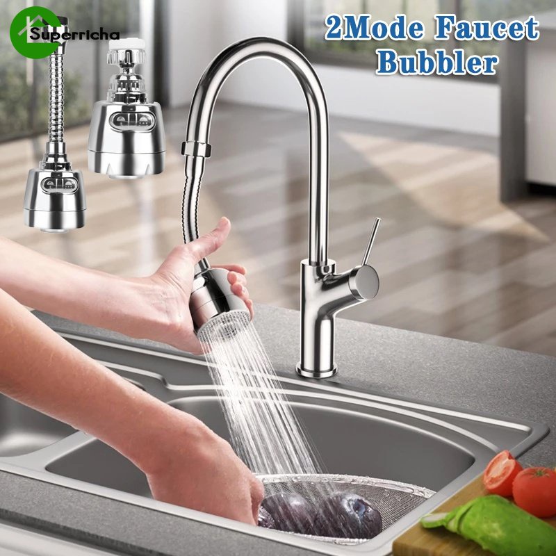 360° Rotatable Dual Mode Hemat Air Tap Aerator Diffuser Faucet Nozzle/Keran Anti Cipratan Aksesoris Dapur Kamar Mandi/Filter Faucet Sprayer Stainless Steel Tekanan Tinggi