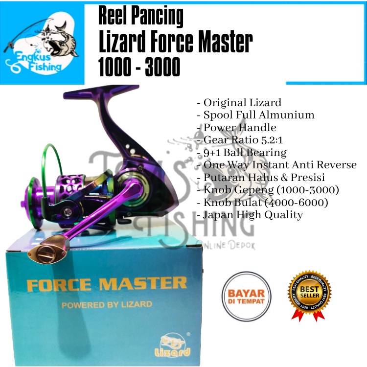 Reel Pancing Lizard Force Master 1000 - 6000 (9+1 Bearing) Power Handle Murah - Engkus Fishing